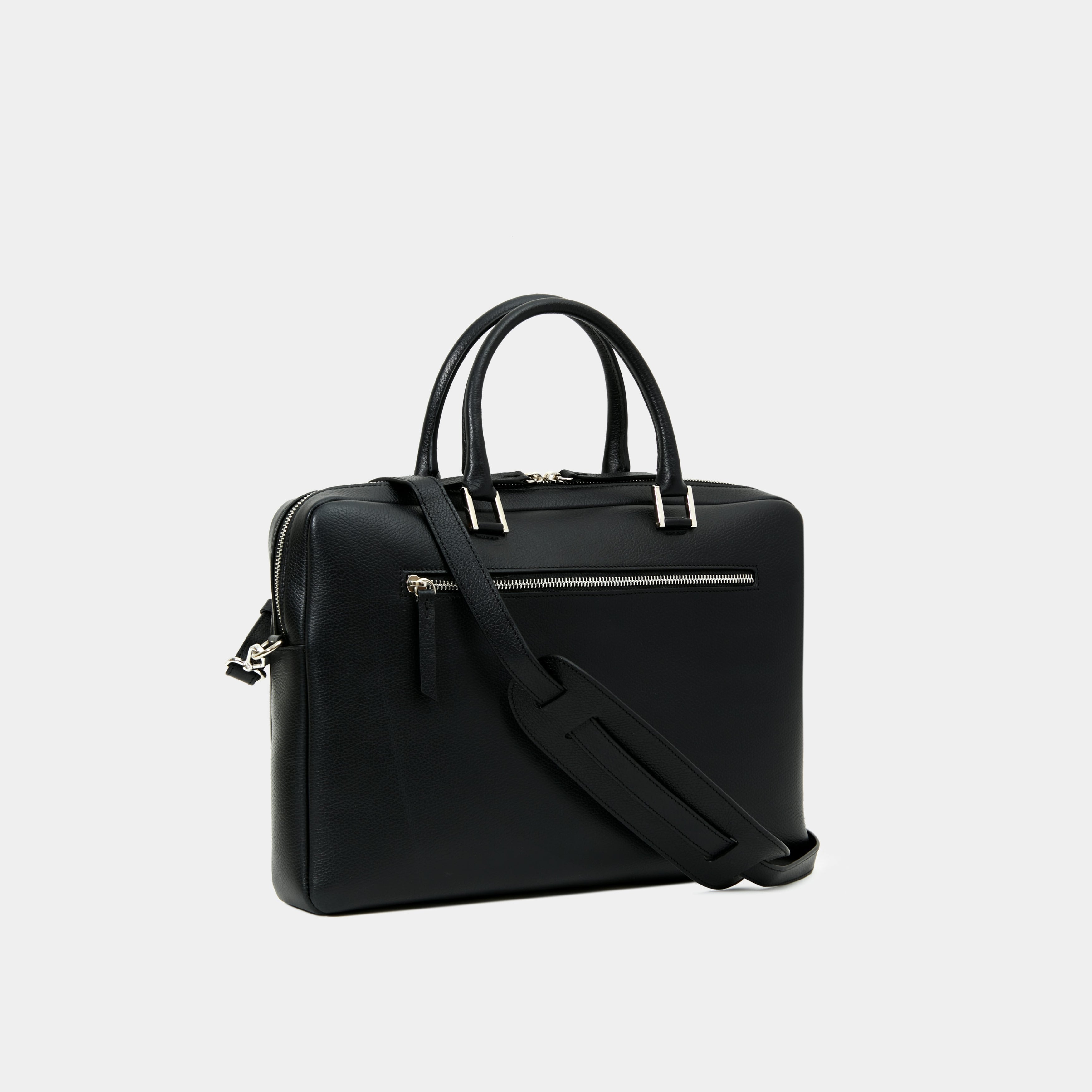 Le Slim Briefcase - Léo et Violette #black_pebbled_leather