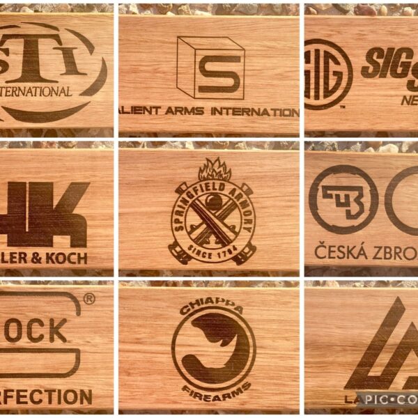Pistol Display Stand - Laser Engraved Tasmania Oak